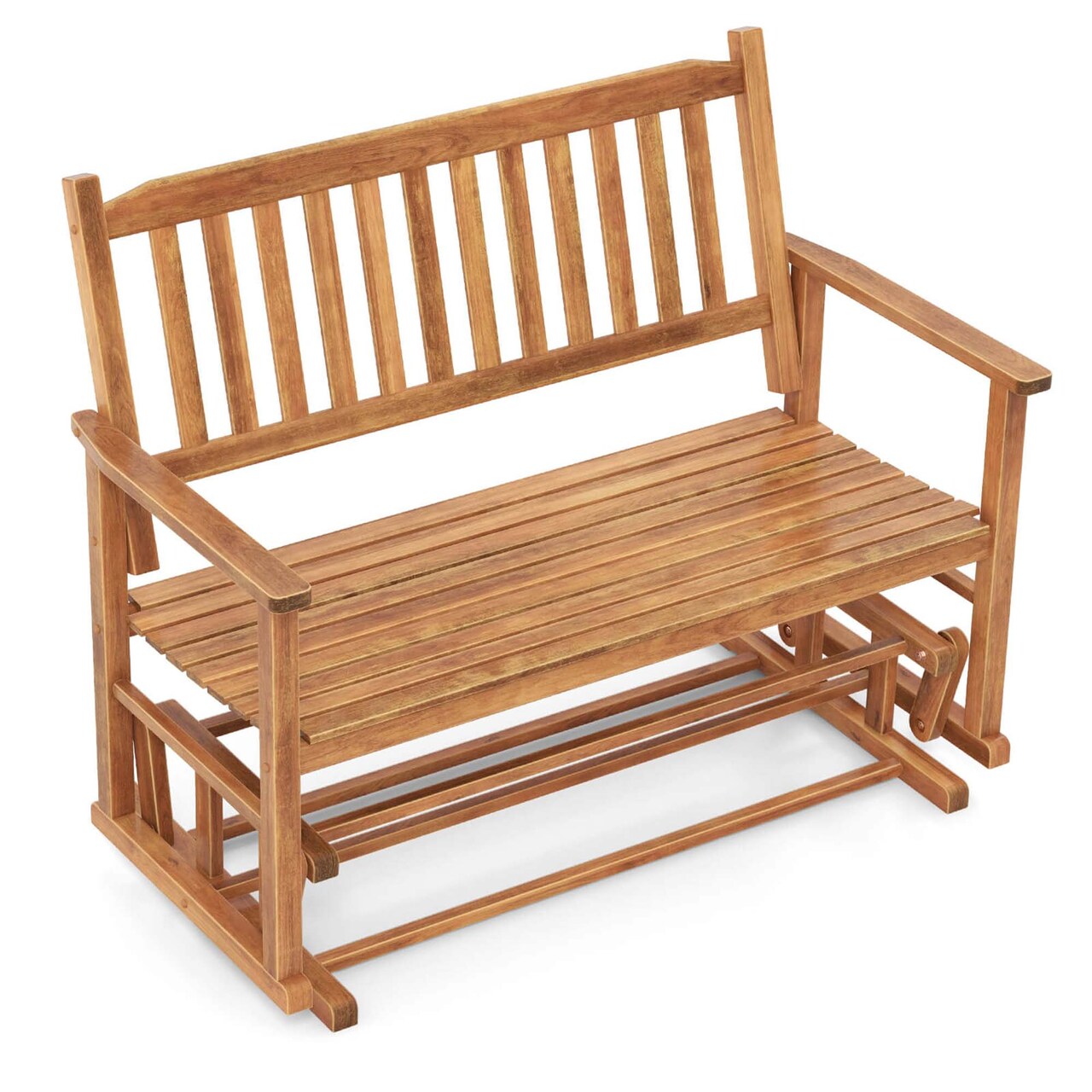 Costway Patio Glider Loveseat Chair Swing Rocking Bench with Slatted Seat & Curved Backrest White/Natural/Gray